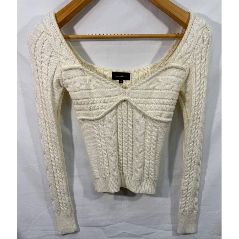 Majorelle Ivory Cable Knit Bustier Sweetheart Neck Long Sleeve Sweater XS